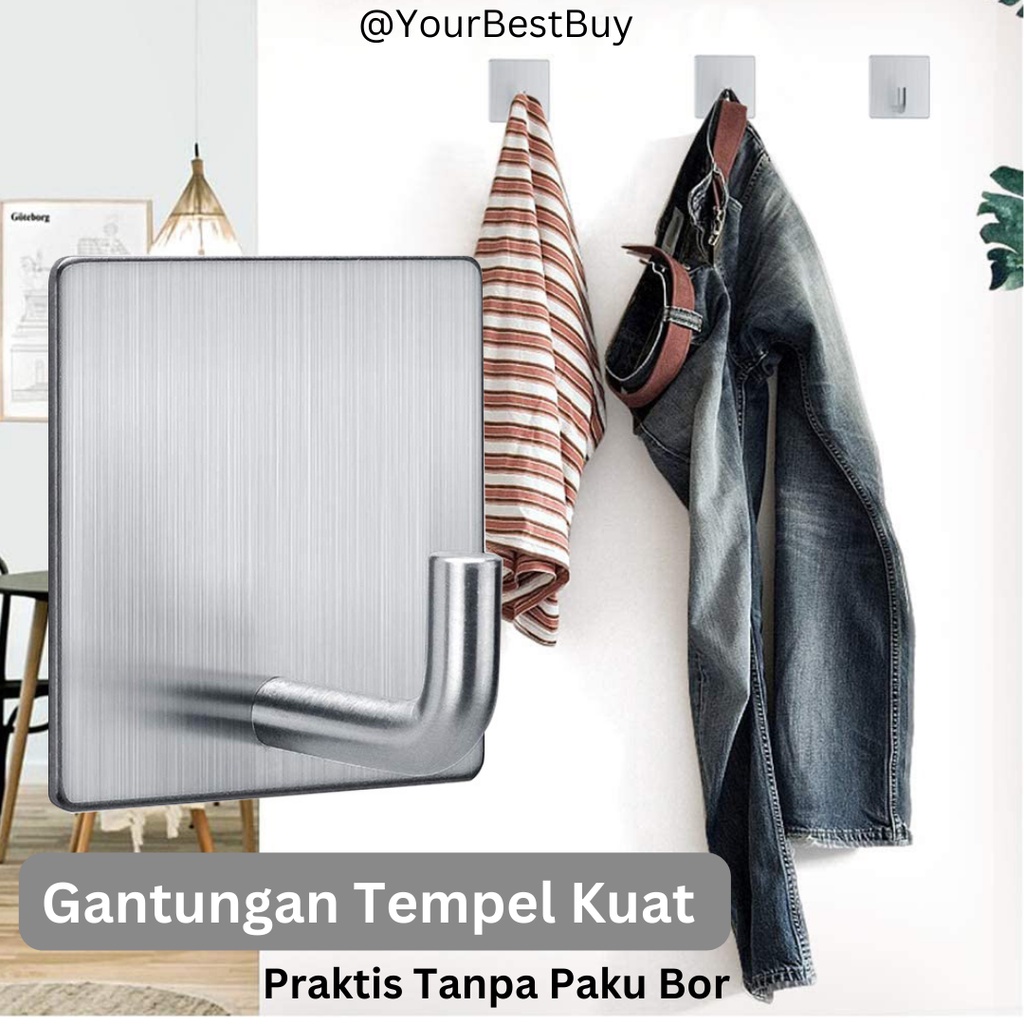 Gantungan Tempel Dinding Kuat Stainless Steel Cantolan Hook untuk Tembok Kaca Keramik Kamar Mandi