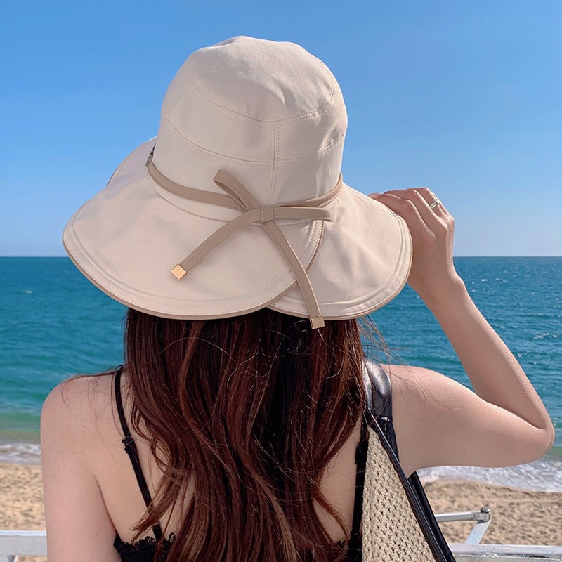 Topi Nelayan lanyard Logam Pinggiran Besar Berjemur Wanita