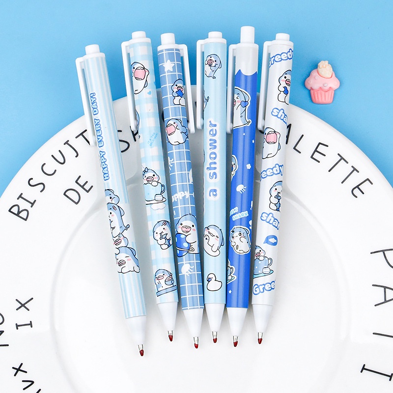 [Harga Grosir] 0.5mm Hiu Bayi Tekan Pena Netral/Pena Gel Lucu Kartun Ditarik/Siswa Menulis Kreatif Fountain pen/Catatan Ujian Perlengkapan Kantor Alat Tulis