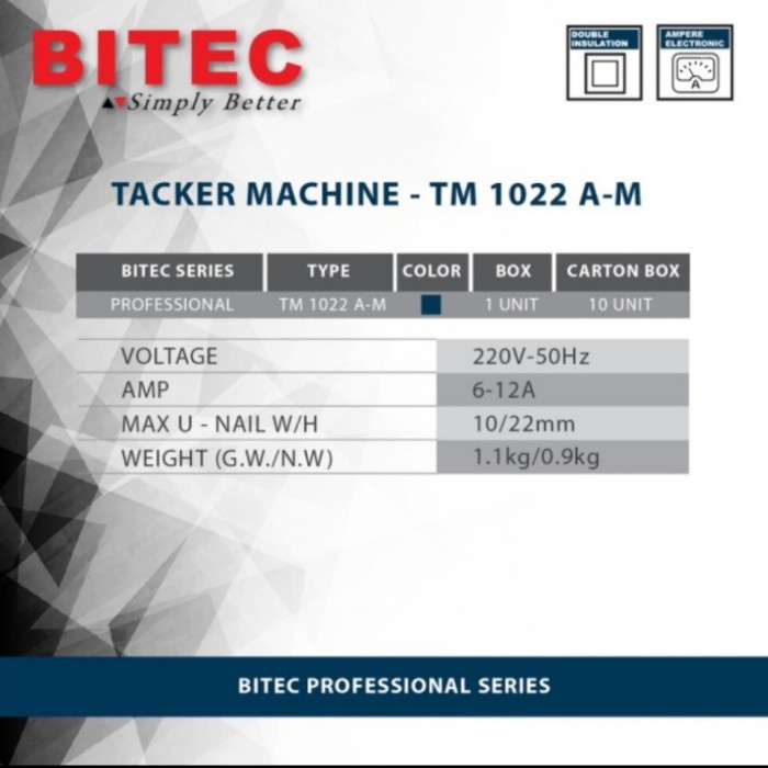 BITEC TM1022 staples tembak listrik paku U gun tacker stapler tembak