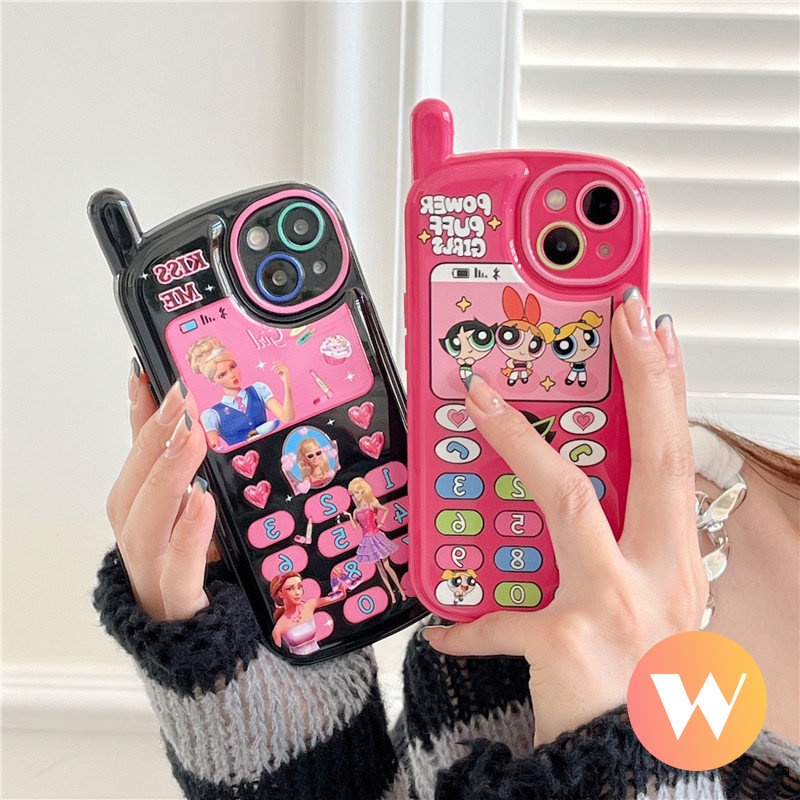 IPHONE Kartun Powerpuff Gadis Case Kompatibel Untuk Iphone11 14 12 13 Pro Max7 8 Plus XR X XS Max SE 2020 Kepribadian Retro Kreatif Bentuk Ponsel Seluler Barbie Lucu Lembut Tpu Cover