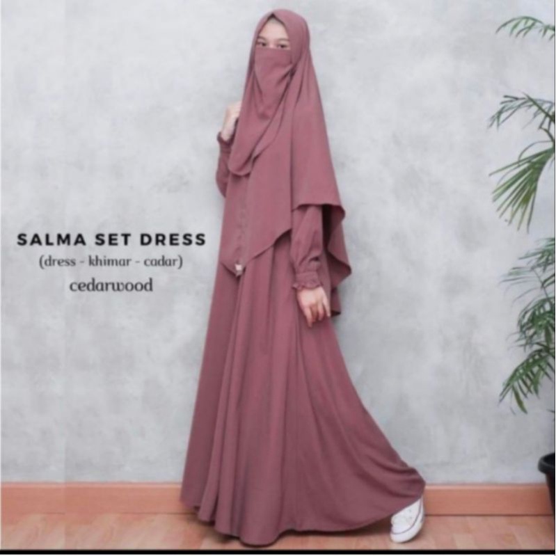 Ready Stock ✅ Maxi Dress Gamis Set Jilbab Salma Gamis Syar'I Polos Gamis Syari Set Jilbab Cadar Terk