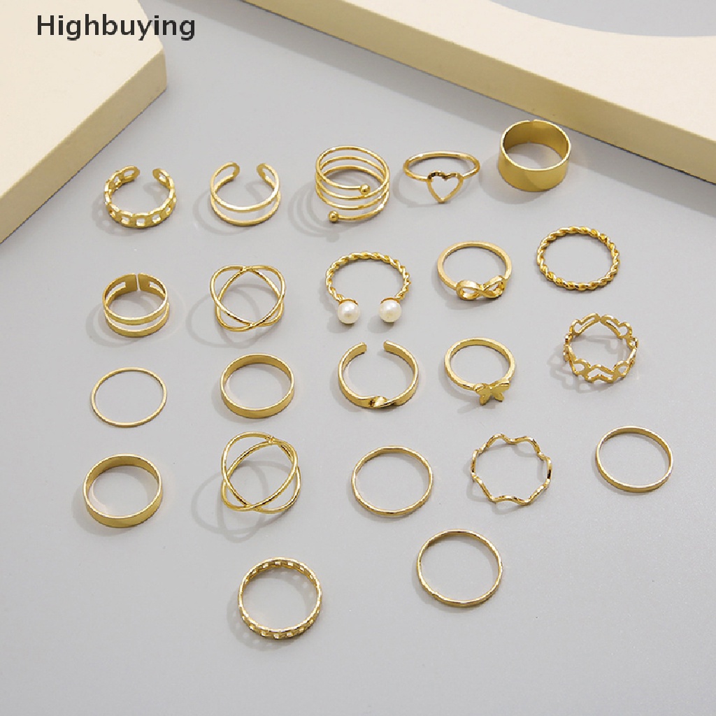 Hbid 22pcs Set Cincin Vintage Hollow Hati Kupu-Kupu Set Untuk Wanita Bahan Metal Warna Perak Bentuk Spiral Geometris Cincin rendy Jewelry Glory