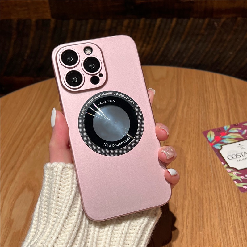 Casing Magnet Logam Mewah iPhone 14 Pro Max Case14 plus Iphone13 12 Pro Max case Kreatif logo Jernih Kamera Perlindungan Lensa Tertutup Penuh Perlindungan shockproof hard back cover