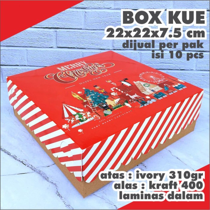 

⭐BISA COD⭐ 10pcs cake box christmas size 22x22 kotak kue natal dus packaging gift - kraft T :7.5 cm