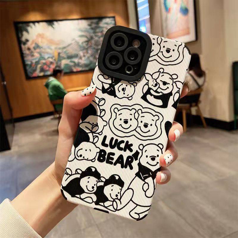 【Lamb Skin】White Winnie the Pooth Soft Case for IPhone 6S 7 Plus 8 Plus X XS XR XS Max 11 13 12 14 PRO Max 14 Plus 12 13 Mini