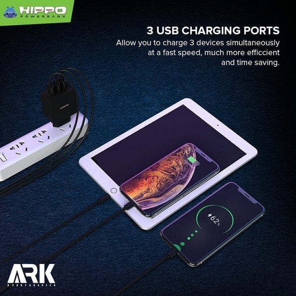 Hippo Ark 3 Adaptor Charger Quick Charge 3.0 Total 30W 3 port USB