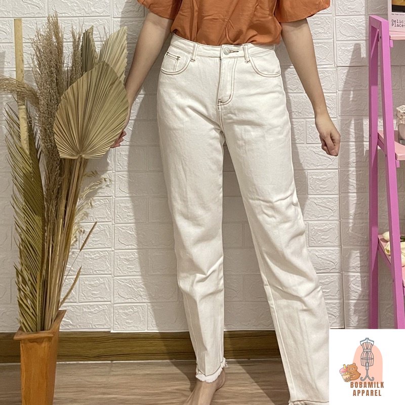 Lolica Long Jeans Jegging White High Waist Boyfriend Pants Celana Panjang Denim Fashion Wanita Prelo