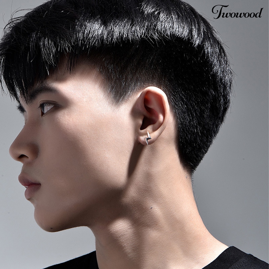 Twowood 1Pc/1pasang Ear Studs Personality Tindik Tiga Dimensi Kelas Tinggi Geometris Hias Nikel Gratis Pria Keren Keren Anting-Anting Perhiasan Aksesori