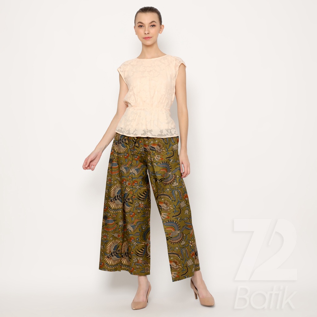 CELANA KULOT BATIK Premium Motif Burung Duri Warna Hijau 723242 Cap 72 -  Layer Lawasan Celana Tumpuk Kerja Kantoran Bawahan Kebaya