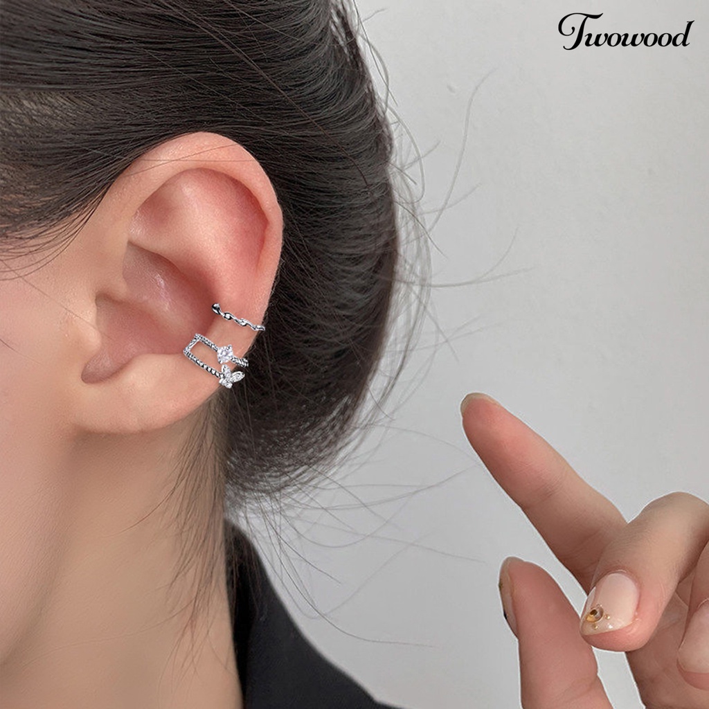 Twowood 1Pc Klip Telinga Non-Piercing Shiny Efek Visual Semua Pertandingan Telinga Manset Wanita Kupu-Kupu Perhiasan Anting-Anting Aksesori Fashion