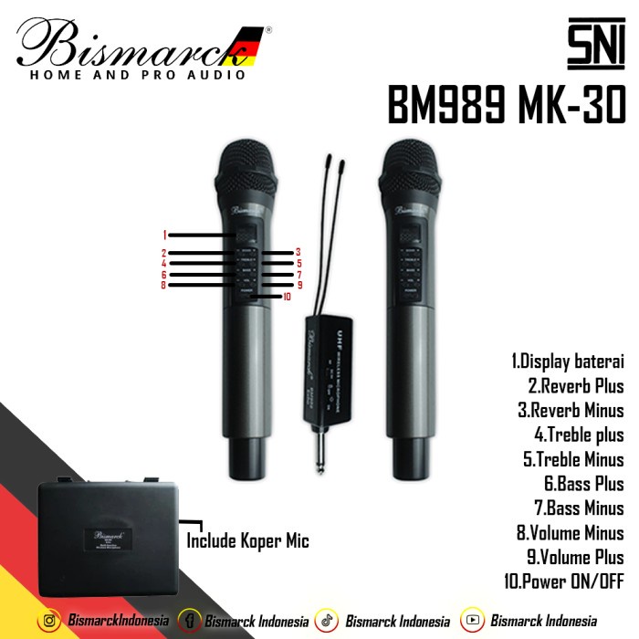 Mic Wireless Bismarck BM989 MK30 handheld microphone handle bm 989