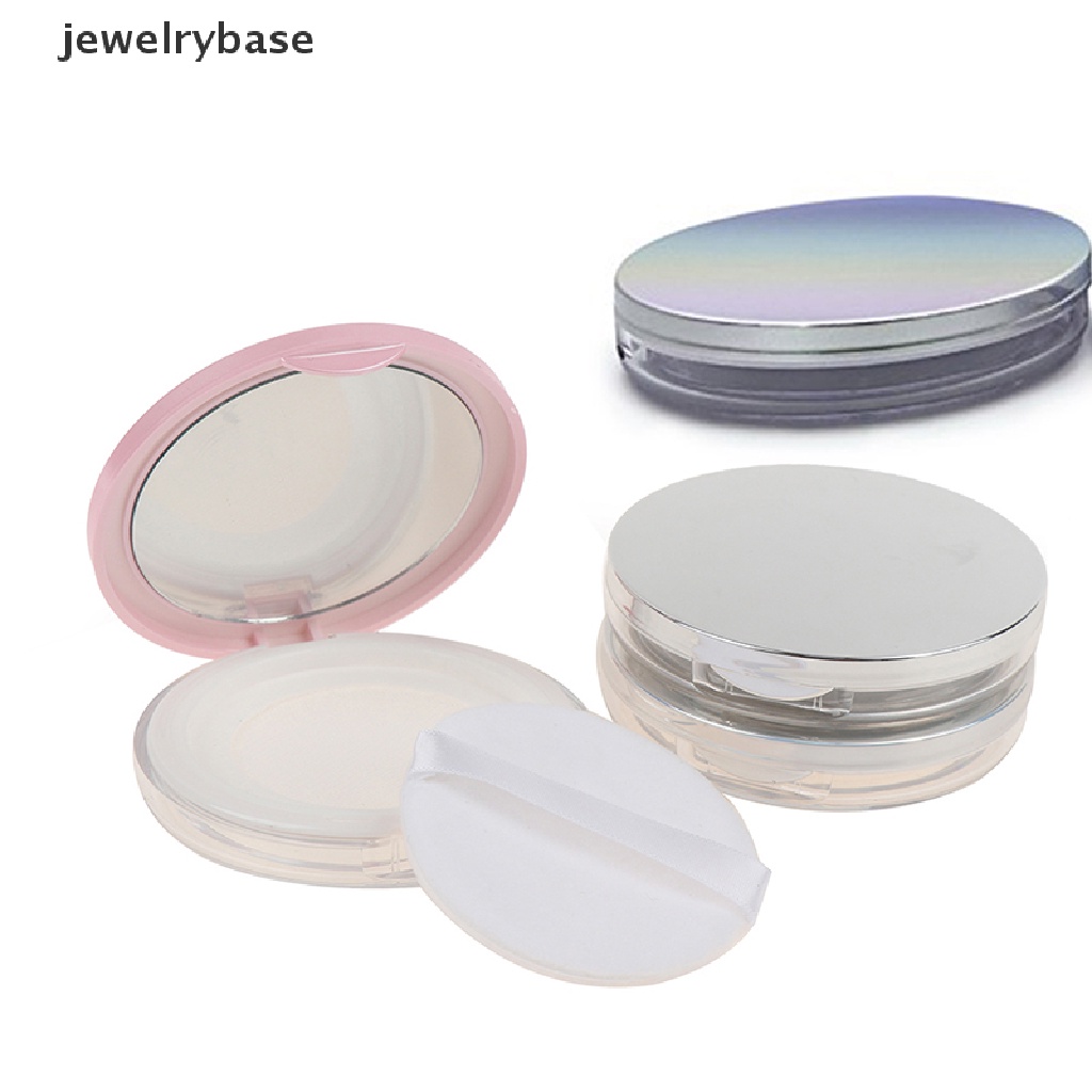 [jewelrybase] Ayakan Kosmetik Kosong Portabel Longgar Jar Wadah Puff Kotak Case Dengan Cermin Butik