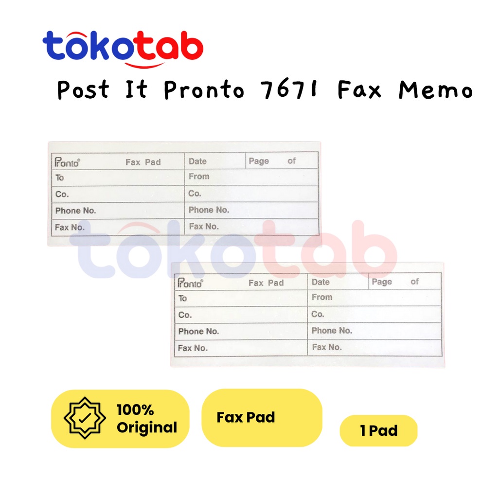 

Tokotab - Post It Pronto 7671 Fax Memo Post It Fax Memo