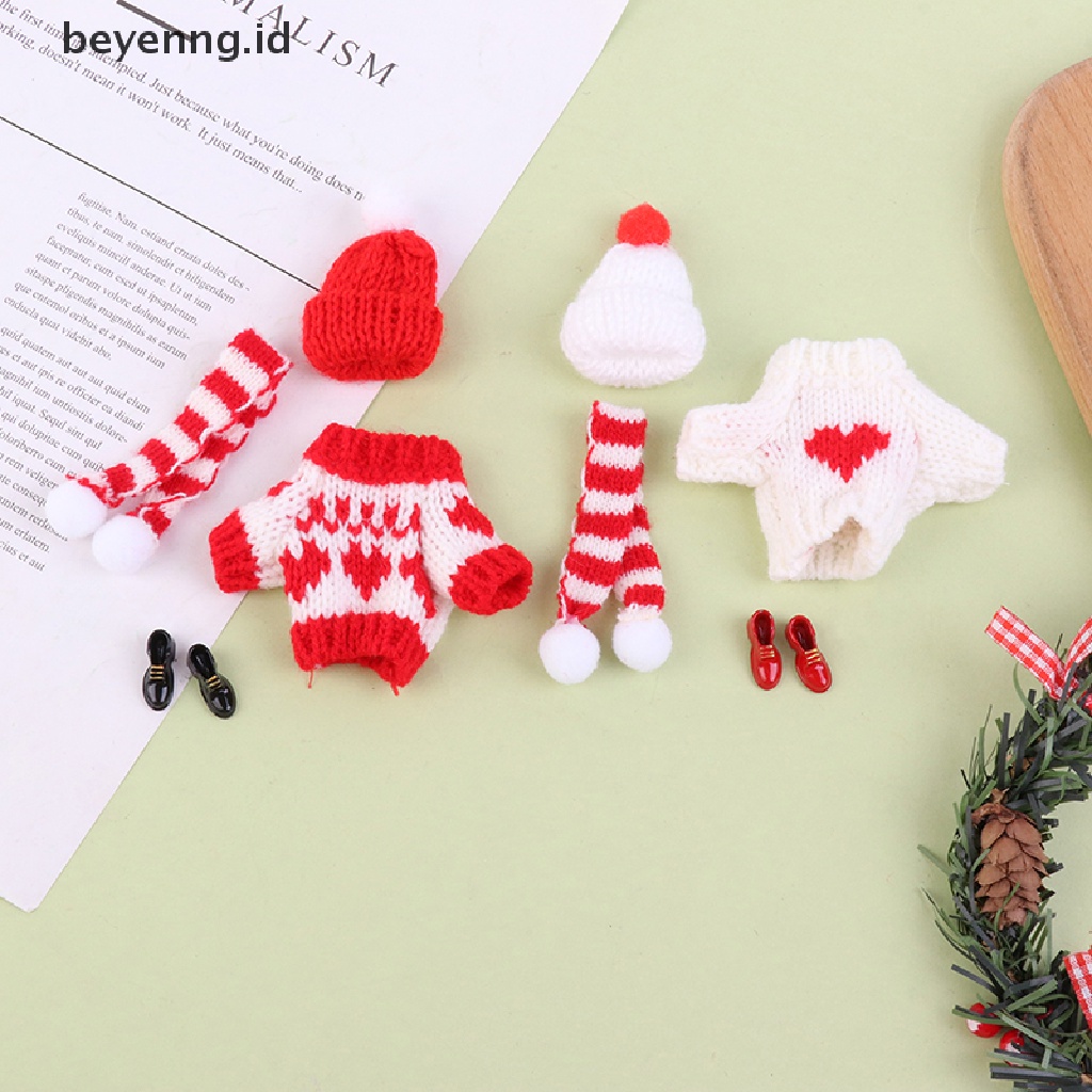 Beyen 1Set Rumah Boneka Mini Sweater Rajut Topi Syal Sepatu Natal 25cm Baju Boneka ID