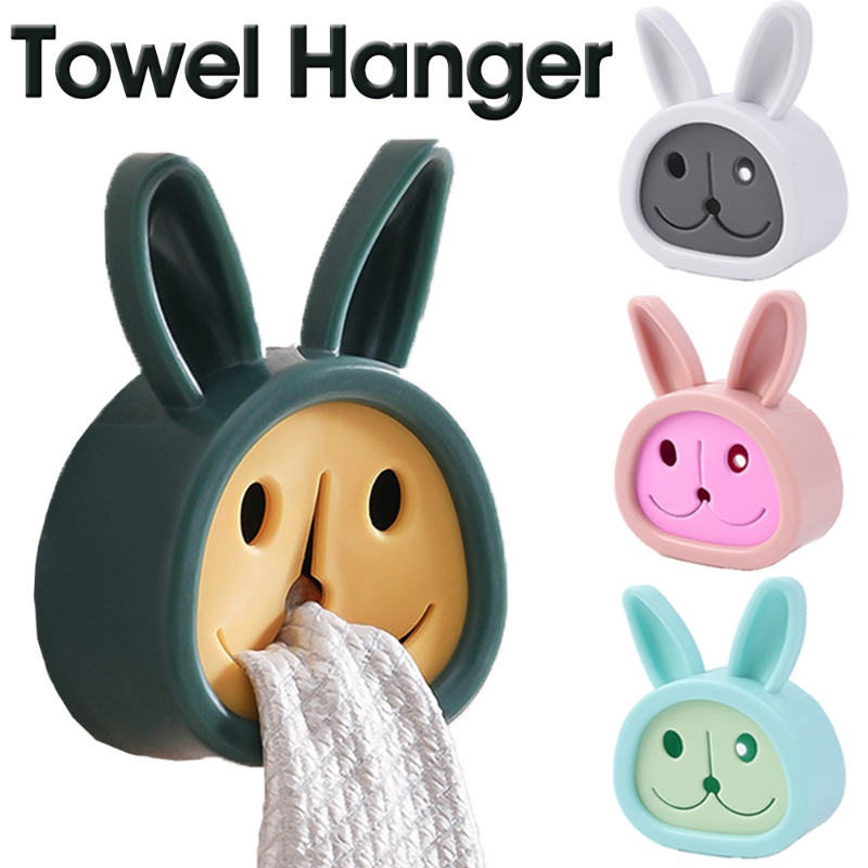 Cute Rabbit Towel Holder Sucker/Lap Kain Lap Hook/Rak Gantungan Penyimpanan Bebas Pukulan Organizer Kamar Mandi