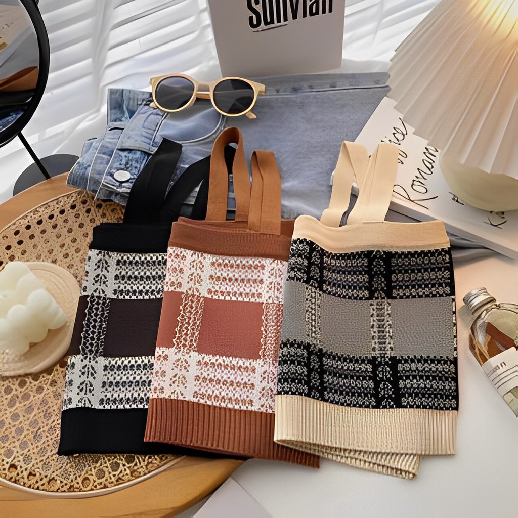 T&amp;Y TankTop Crop Bohemian Wanita 6722 Korean Square Knit Kotak Tanktop Fashion Korea Motif Tribal Tanktop Rajut Murah