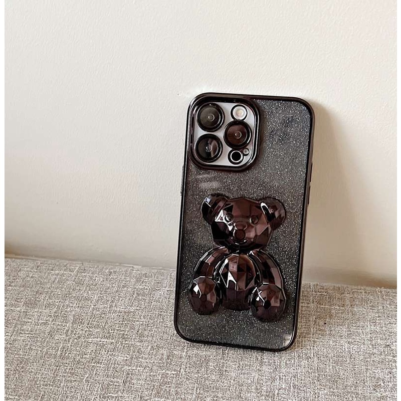 for Iphone11 12 13 14 Pro Max Bling Sparkly 3D Crystal Bear Case Mewah Lembut Silikon Gradien Fashion Wanita Mewah