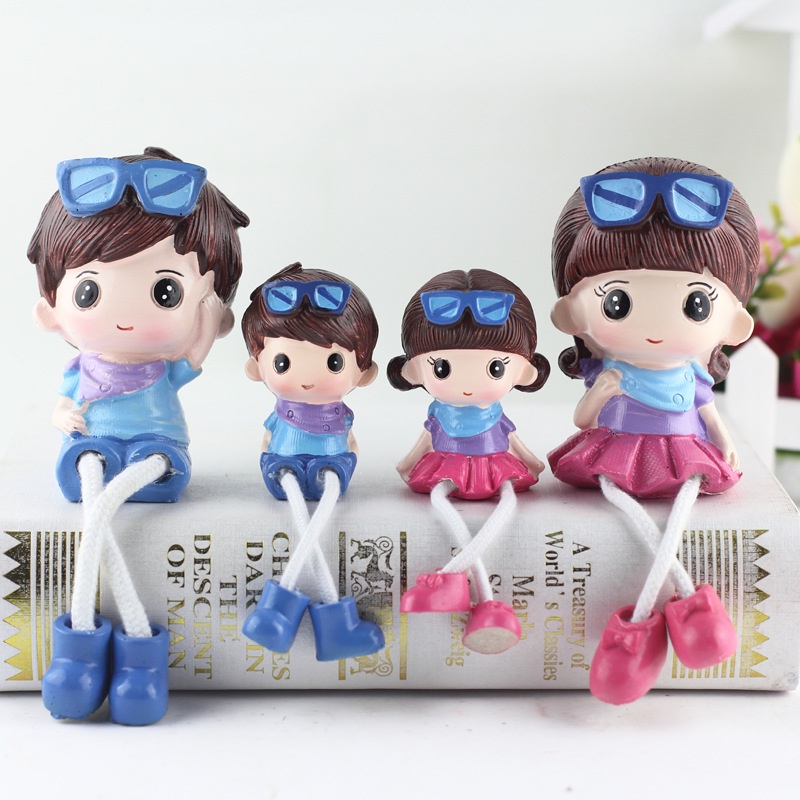 Keluarga Bahagia Dan Hangat Dengan Empat Boneka Kaki Gantung Ornamen Resin Ornamen Kartun Lucu Perlengkapan Rumah
