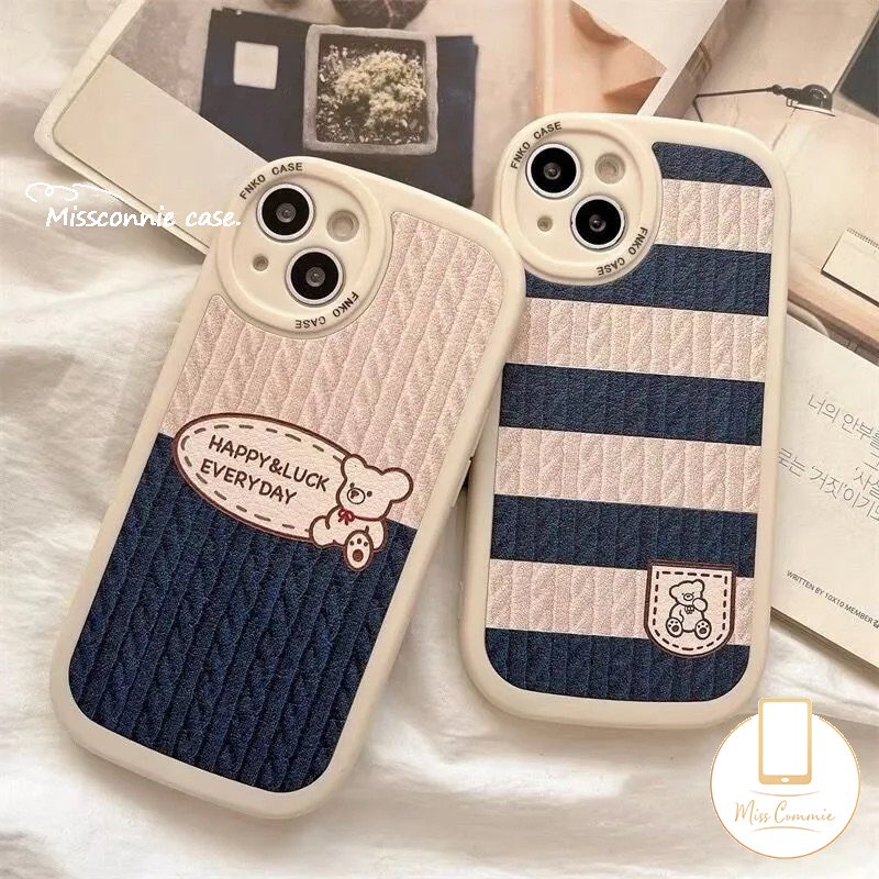 Kartun Case Infinix Smart5 6panas9 11 10 Bermain Hot 10s 10T 11s Hot 10 Lite Note8 Fashion Berlian Kisi Beruang Bahagia Teh Susu Rajut Pola Garis Splicing Soft Cover