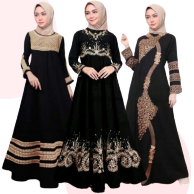 Gaya ala timur tengah di hari raya- DRESS SYARI HITAM GAMIS WANITA DEWASA IBU MUSLIMAH ELEGAN MODEL 