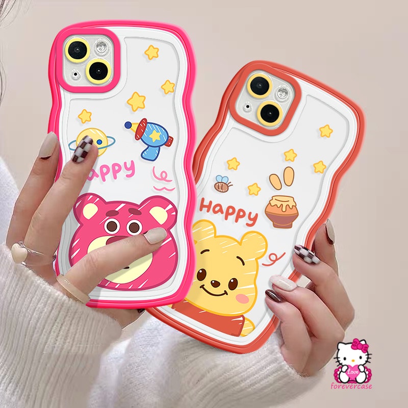 Redmi Note9 10s 10 8 11 11s 9s 11Pro 10Pro Max Redmi 10A 9T A1+9A 9 A1 10 10C 9C NFC POCO X3 NFC Pro M3 Mi 11T Pro Kartun Winnie The Pooh Strawberry Bear Wavy Edge Soft Casing Tpu