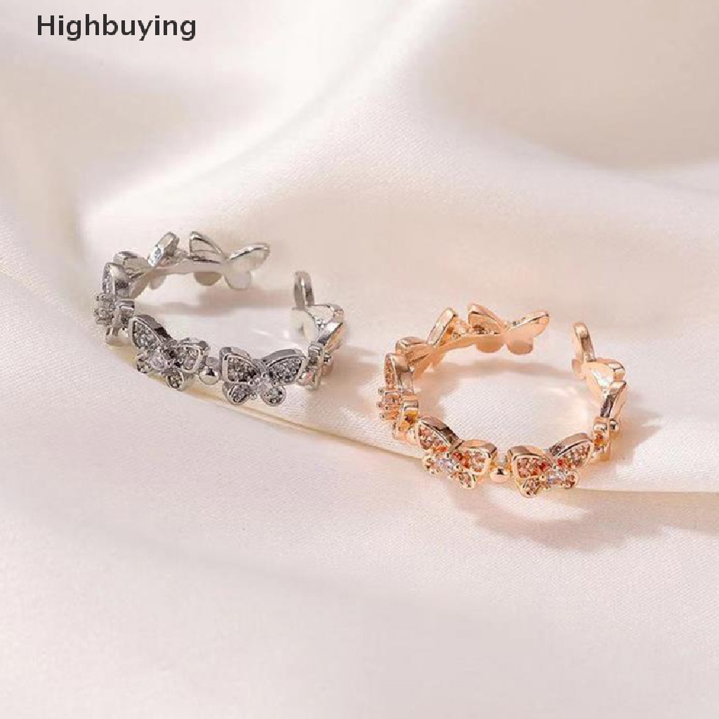 Hbid New Fashion Butterfly Rings Shiny Zircon Leaves Geometric Adjustable Finger Ring Gadis Minimalis Pernikahan Cincin Kepribadian Pesta Perhiasan Glory