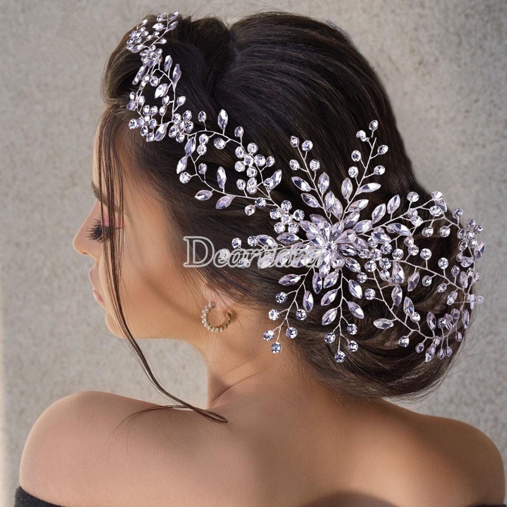 Fashion Bridal Handmade Hiasan Kepala Dengan Bentuk Makeup Aksesoris Rambut Gaun Pernikahan Pan Hair Band Rhinestone Hair Band