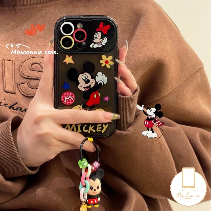 IPHONE Casing Ponsel Cermin Make Up Flip Kreatif Yang Indah Kompatibel Untuk Iphone11 12 13 14 Pro Max7 8 14 Plus XR X XS MAX SE Kartun Lucu Mickey Silicon Shockproof Soft TPU Black Case