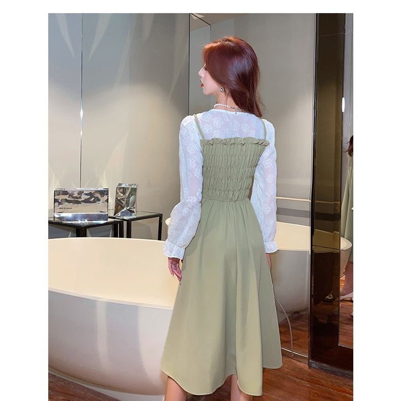 Good Quality 2023 Fashion Korean Style Dress Long Sleeve Black Khaki Midi Dress for Women Midi Dress Khaki Hitam Untuk Wanita Lengan Panjang Gaun