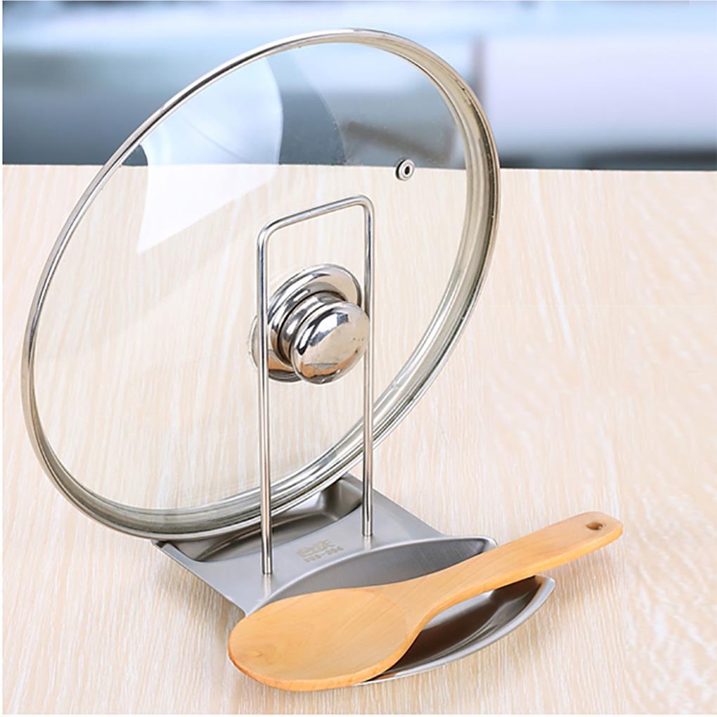 Kitchen Organizer Rak Tutup Panci Stainless Kitchen Lid Holder Rack Stand Dish Pan Cover Steel Shelf Aksesoris Panci Masak Sendok