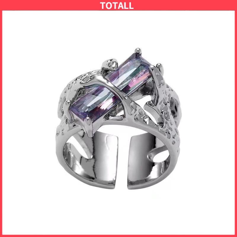 COD Cincin Retro Desain Geometris Merah Kepribadian Wanita Cincin Logam Tekstur Berongga Punk-Totall