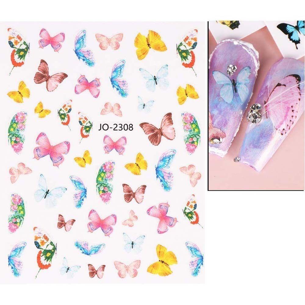 Mxbeauty Stiker Kuku Kupu-Kupu Set 12 Pcs Warna-Warni Fashion Ins Gaya Musim Semi Perekat Diri Nail Art Dekorasi