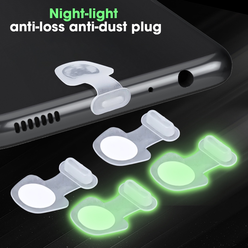 2pcs Plug Debu Silikon Kompatibel Untuk IPhone Tipe-C Tahan Air Anti Hilang Bercahaya Anti-Debu Plug Cover Phone Charging Port Protector Phone Charging Port Cover