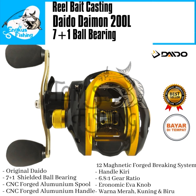 Reel Pancing BC BaitCasting Daido Daimon 200L (7+1 Bearing) 6.8:1 Handle kiri Drag 6kg Murah - Engkus Fishing