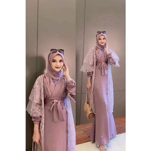Rayya Dress Silk Premium Outer Brukat Tulle Gamis Terbaru 2022 / Dress Muslim Kondangan Ada Size S M