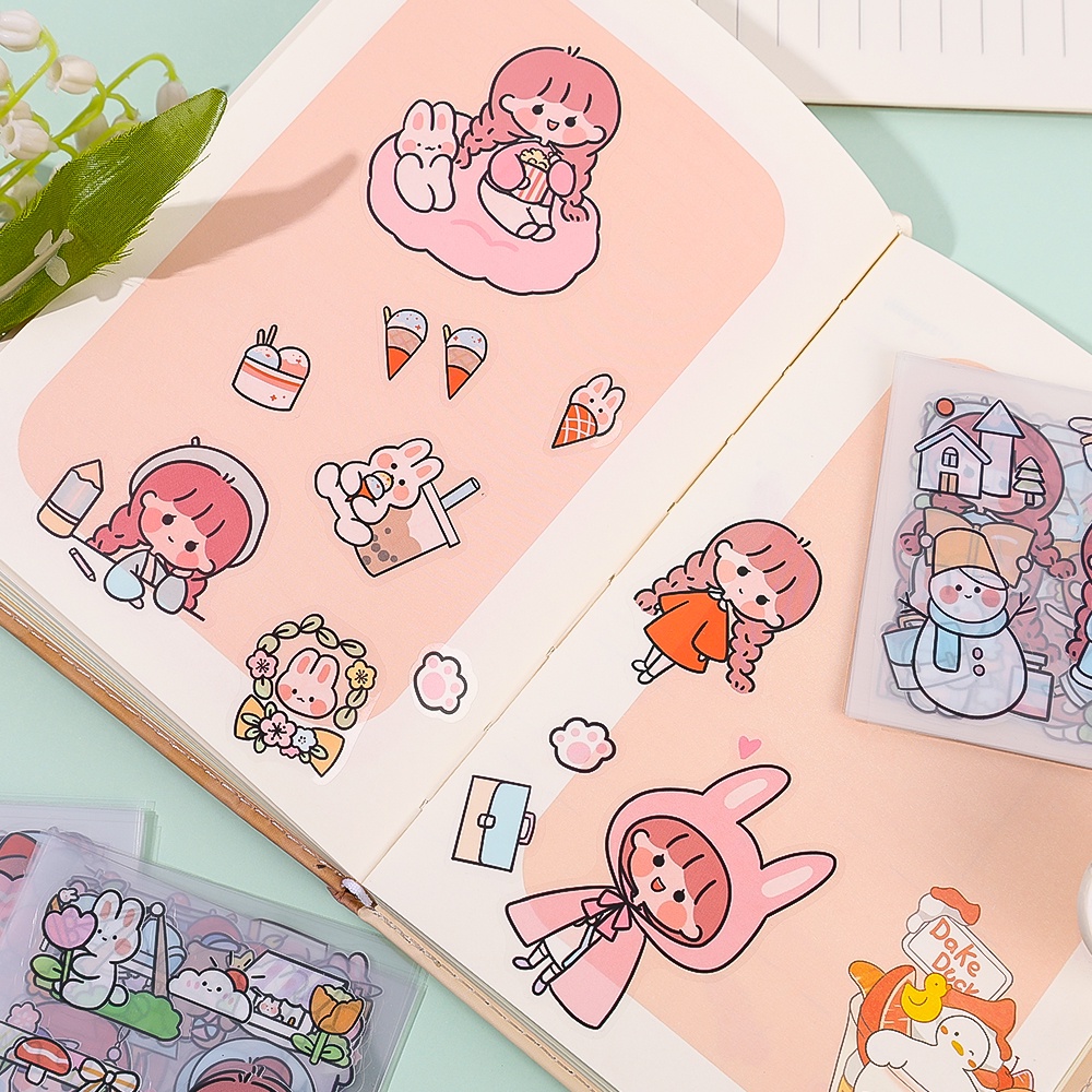 Diy Notebook Stationery Dekoratif Stiker Kartu Lucu Motif Kartun Kelinci PET Stiker 20lembar/Set Kartu Goo Warna-Warni Handbook Dekorasi Bahan Stiker