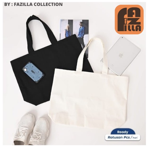 TOTEBAG BAHAN KANVAS BESAR POLOS (SHOPPING BAG / TAS BELANJA) PREMIUM