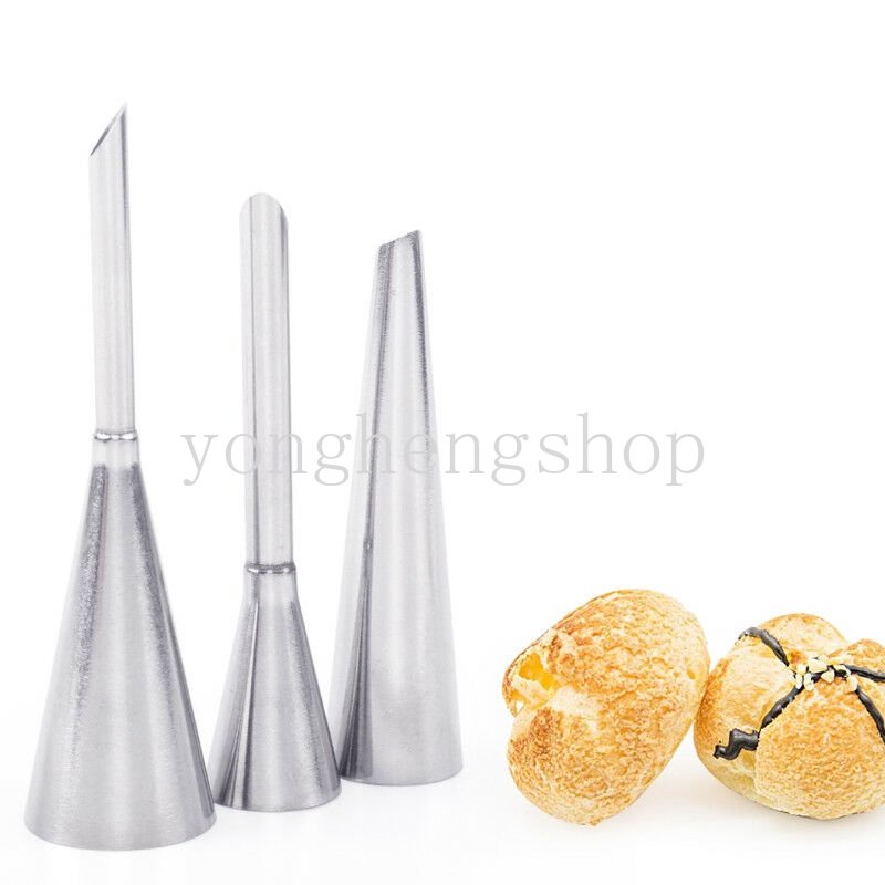 3pcs/set Stainless Steel Icing Piping Tabung Nozzle Cupcake Tips Puff Cream Pastry Piping Nozel Dekorasi Kue Dapur DIY Alat Baking