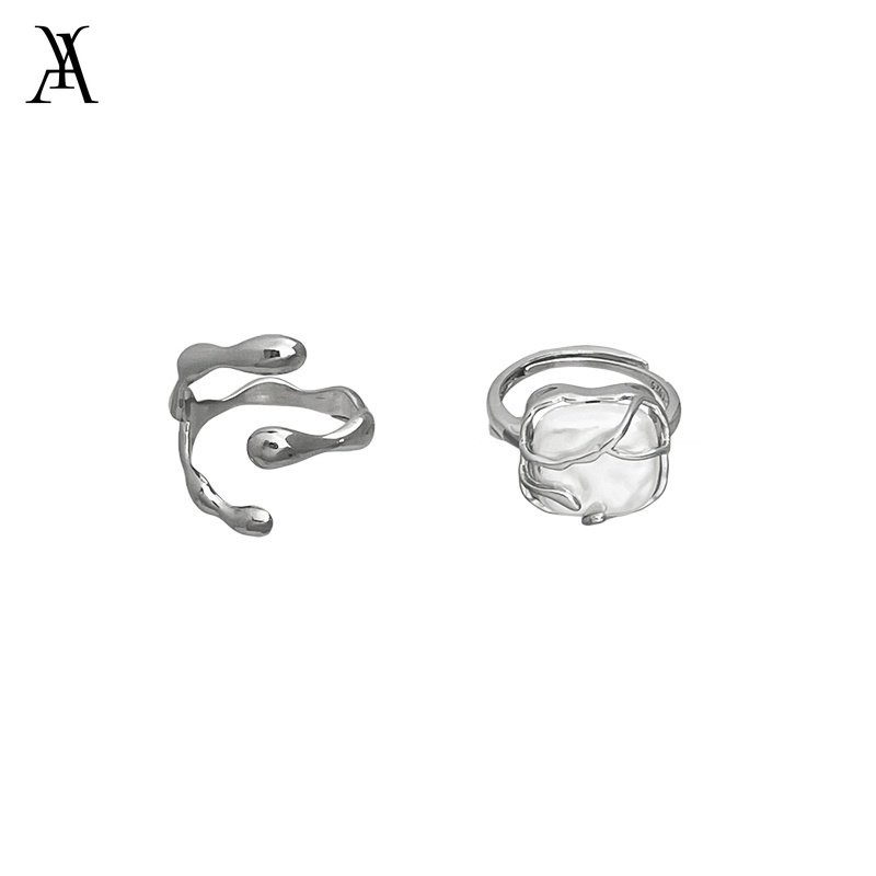 AY(CN) 2pcs / Set Cincin Mutiara Warna Silver Untuk Wanita