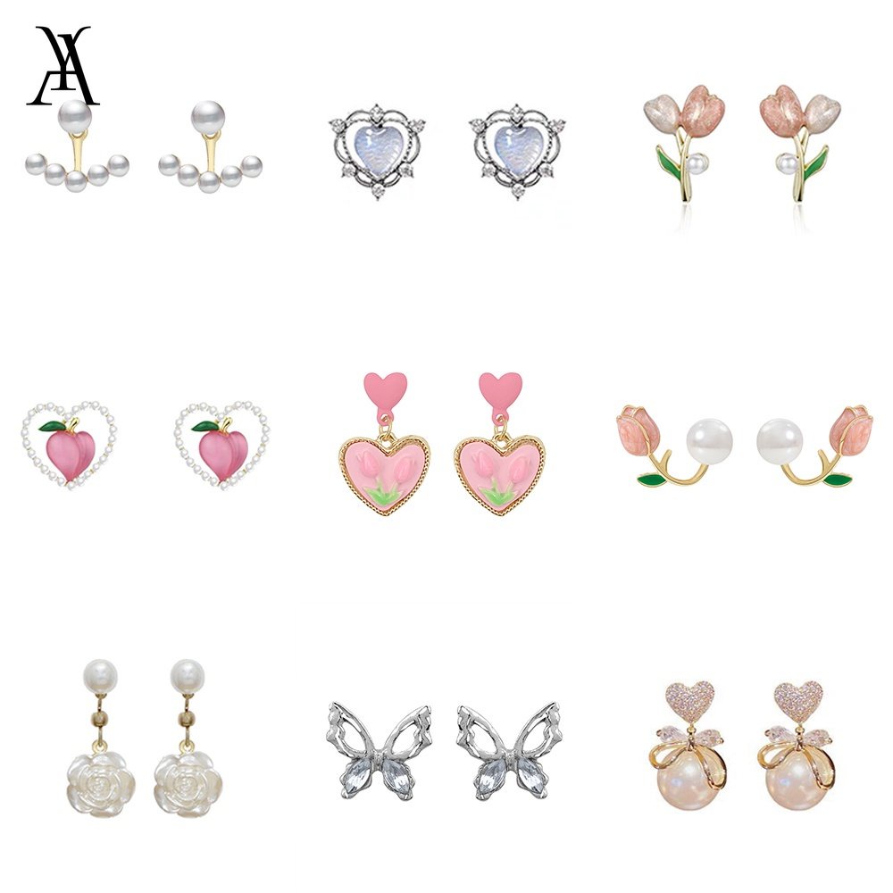 AY(CN) Fashion Mutiara Tulip Anting Untuk Wanita Elegan Kristal Hypoallergenic Perak Pin Stud Earring Perhiasan Aksesoris