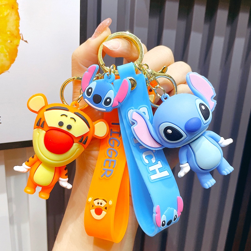 2023gantungan Kunci Boneka Kartun Disney Mickey Minnie Silikon Donald Duck Winnie Stitch Anime doll Phone Bag Aksesoris