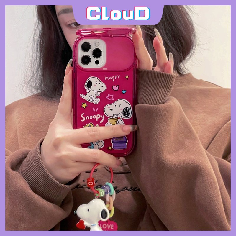 Casing Cermin Make Up Flip Kreatif Kompatibel Untuk IPhone 7Plus 11 14 13 12 Pro Max XR 7 8 Plus X XS Max SE 2020 Kartun Lucu Snoopy Shockproof Lembut TPU Phone Cover