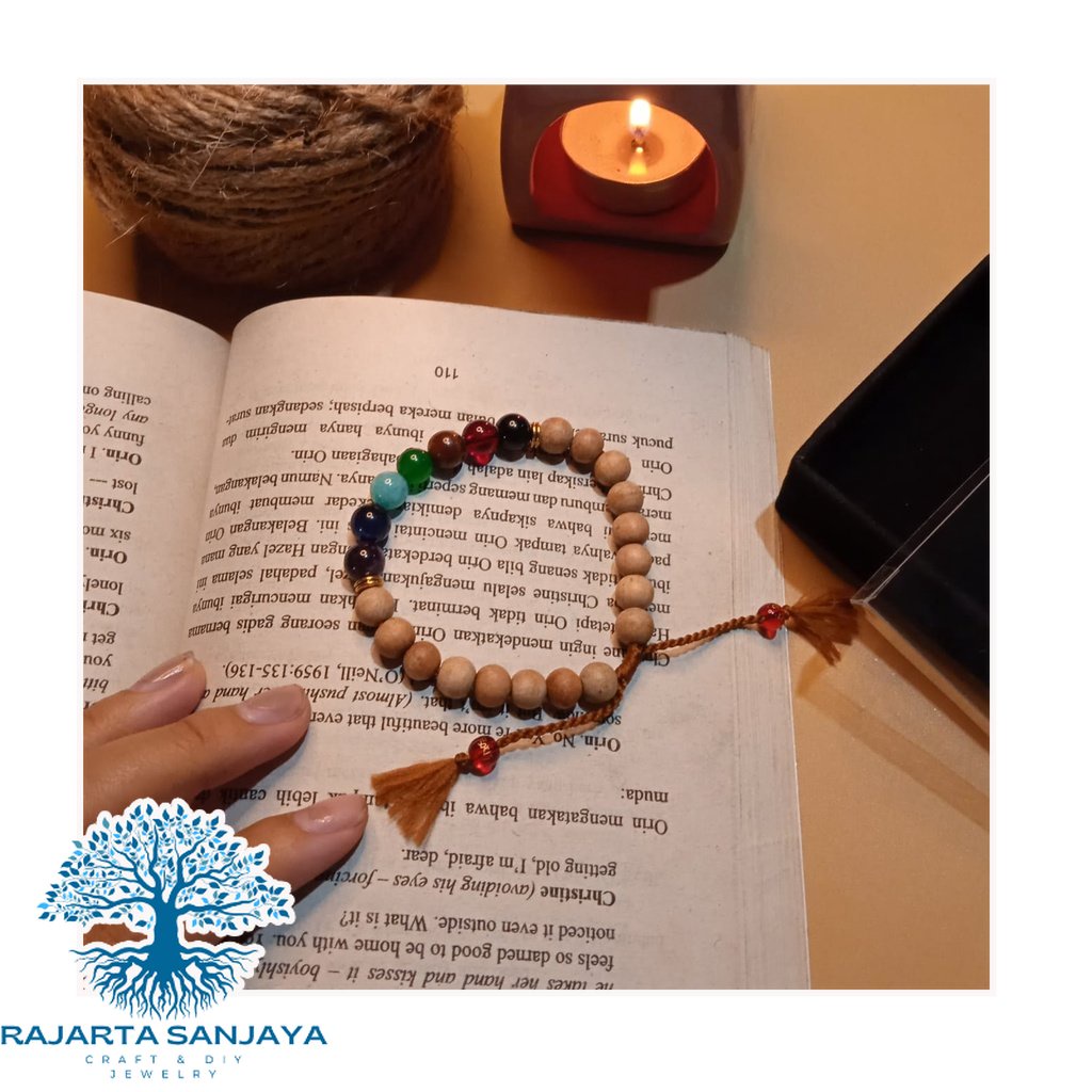 Gelang Batu Original Handmade Kayu Cendana Kombinasi Batu Alam 7 Chakra Kekinian