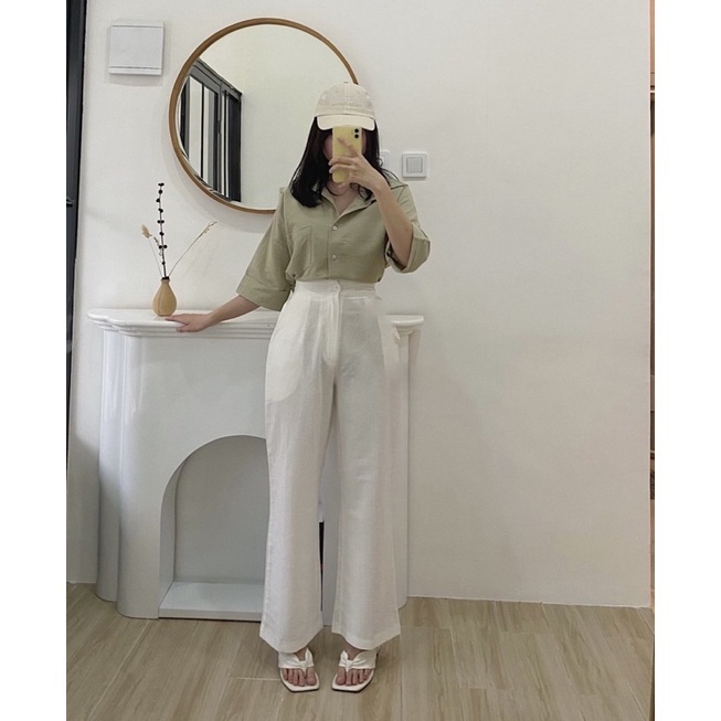 ilook | Kemeja Linen Single Pocket | Ovesized Shirt Linen | Atasan Wanita