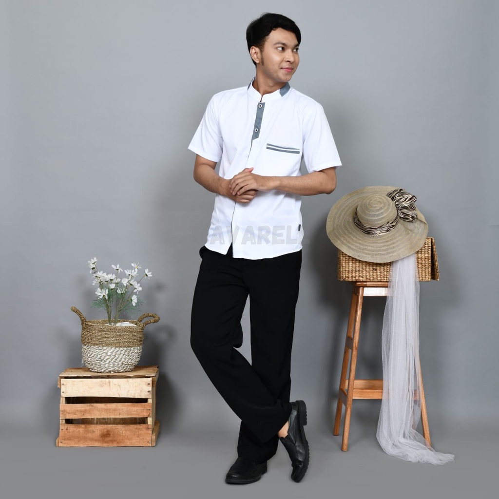 "SAMASE PEDE by AVARELL" Kurta Dewasa I Kemko Baju Koko Pria Kurta Dewasa Lengan Pendek Putih Fashio