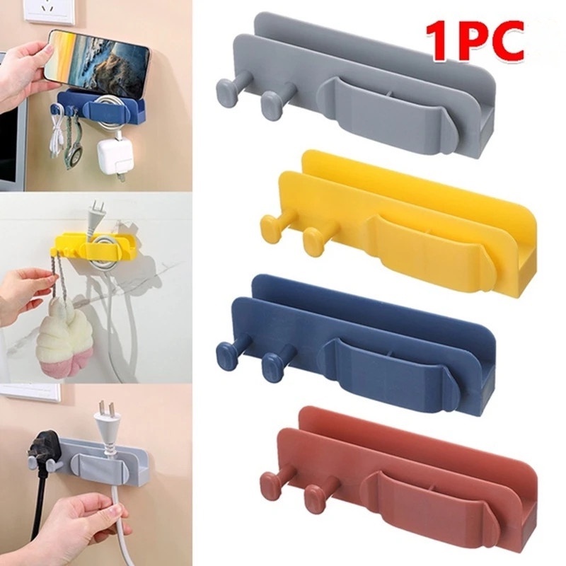 Rak Kait Penyimpanan Yang Dipasang Di Dinding Bebas Pukulan Multifungsi/Rak Colokan Listrik Berperekat Socket Klip Holder Organizer Rumah