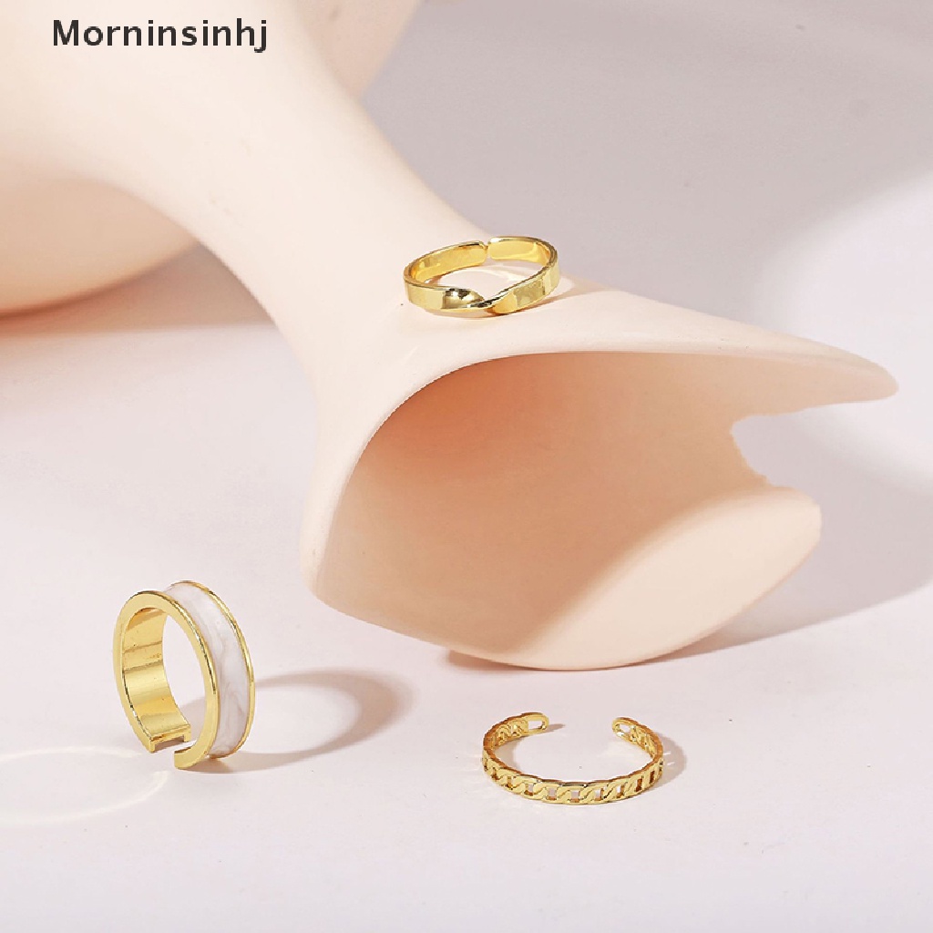 Mornin 3Pcs/Set Enamel Jantung Cincin Korea Fashion Mutiara Cincin Untuk Wanita Geometris Tidak Teratur Bentuk Rantai Pembukaan Cincin Set Buku Jari Perhiasan id