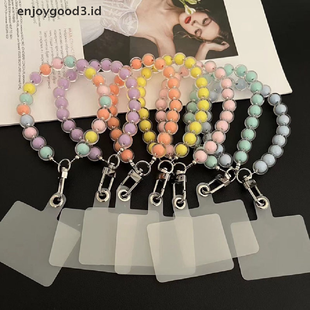 [Rready Stock] Liontin Warna Permen Warna-Warni Wanita Dengan Manik-Manik Bulat Ponsel Anti Rontok Lanyard Kunci Liontin Tali Universal Gelang Tangan Pendek (ID)