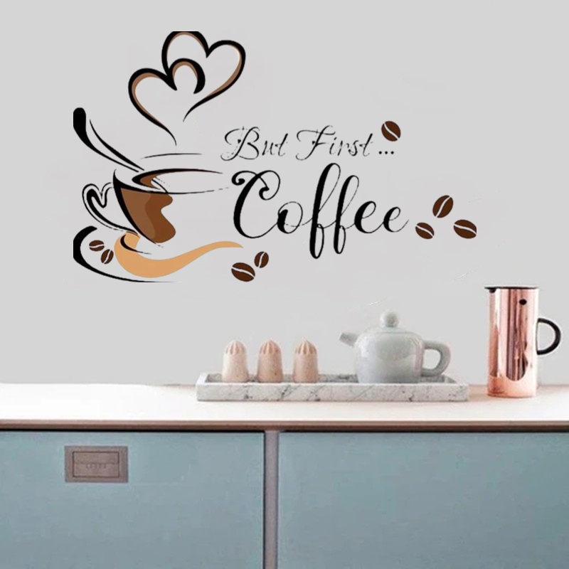 Kepribadian Kreatif Cangkir Kopi Pola Stiker Dinding Cafe Ruang Tamu Dekorasi Kabinet Seni Inggris Self-adhesive Wallpaper Dekorasi Rumah